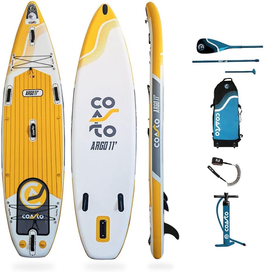 Tabla Paddle Surf Hinchable Coasto Argo 335x84x15 cm - SUP para Adultos - PVC Resistente - Amarillo - Capacidad 140 kg-Palolyhaven