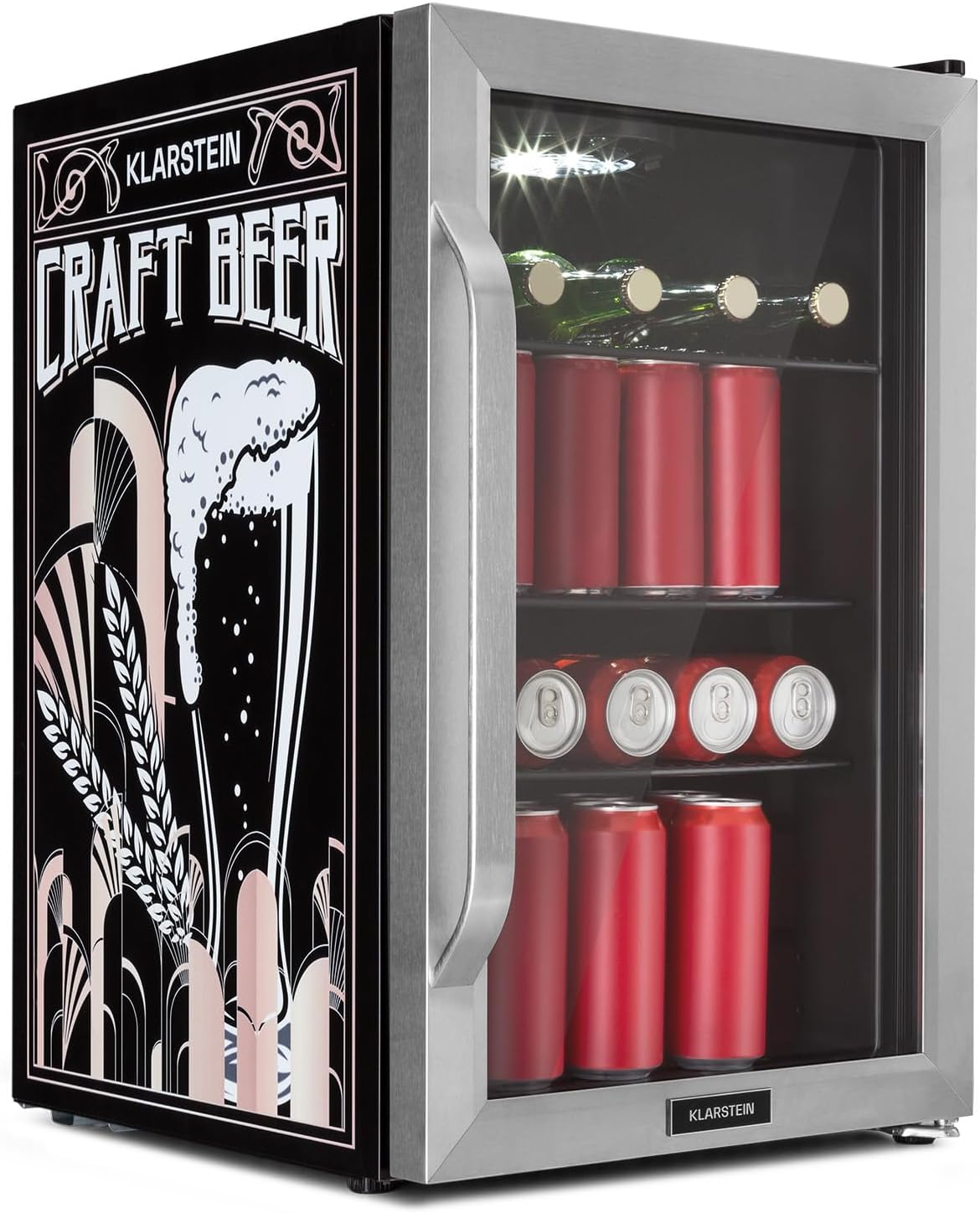 KLARSTEIN Nevera 70L Mini Frigorífico Cristal Estantes Ajustables 0-10C Silencioso Exterior Plata - Minibar Portátil-Palolyhaven