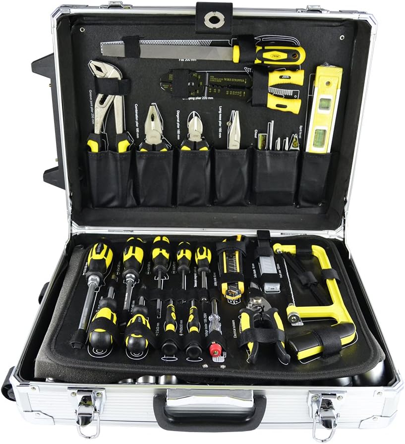 CAJA DE HERRAMIENTAS ALUMINIO 159 PIEZAS Kit Profesional Reparacion Hogar y Automovil Estuche Metalico Completo Organizado - Juego de Herramientas Multiuso-Palolyhaven