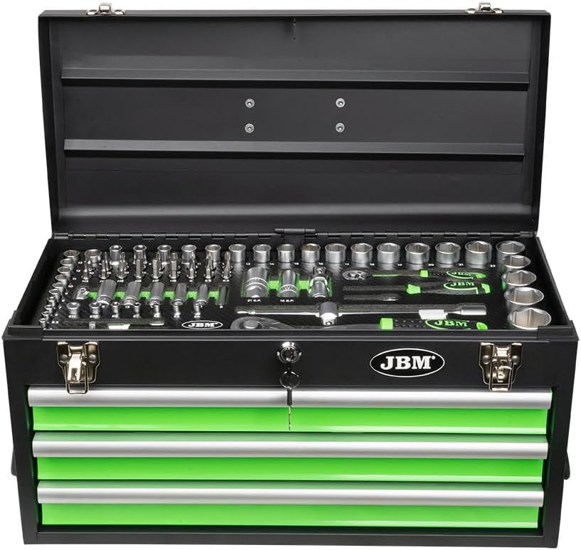 Caja metálica con herramientas 143 piezas - metal cincado - 4 compartimentos - verde-Palolyhaven