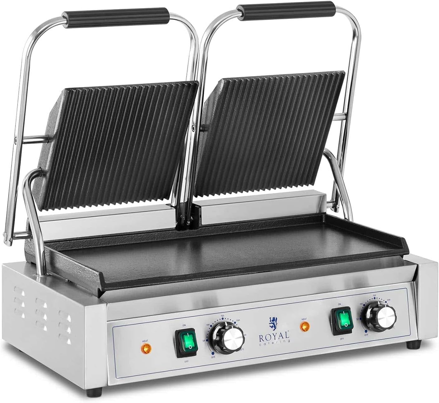 Royal Catering RCPKG-3600-M parrilla de contacto plancha - 3600 W - acero hierro - 50 a 300 C - plata-Palolyhaven