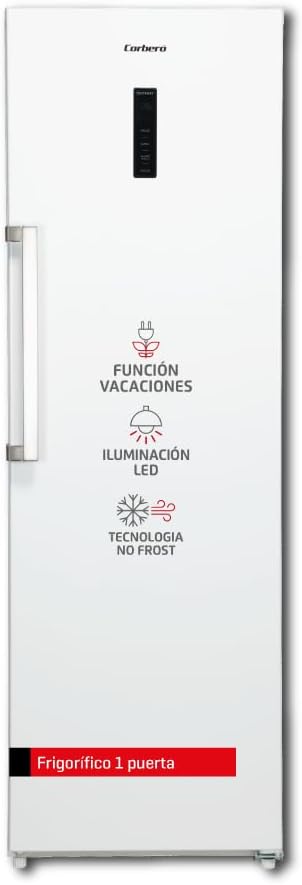 Corbero Frigorífico 1 Puerta CCLH18524NFW 359L No Frost LED Fresh Box XXL Crisper Inox 40dB - Nevera Alta Capacidad-Palolyhaven