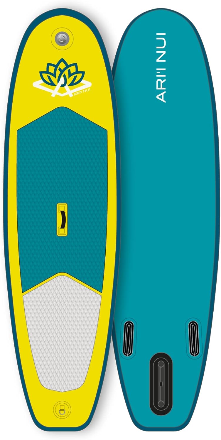 Ariinui Mahana tabla paddle surf hinchable - PVC - 22,9 cm - amarillo turquesa - hasta 815,6 libras-Palolyhaven