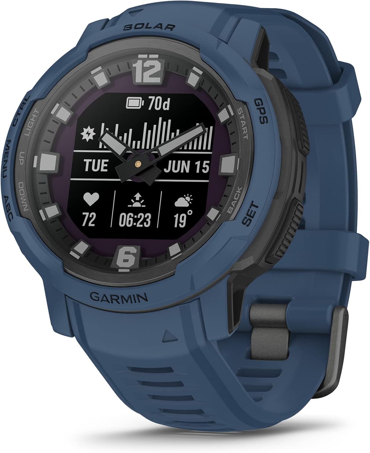 Garmin Instinct Crossover Solar Smartwatch Híbrido GPS - Carga Solar Manecillas Analógicas Pantalla Digital y Diseño Resistente Azul Marea-Palolyhaven