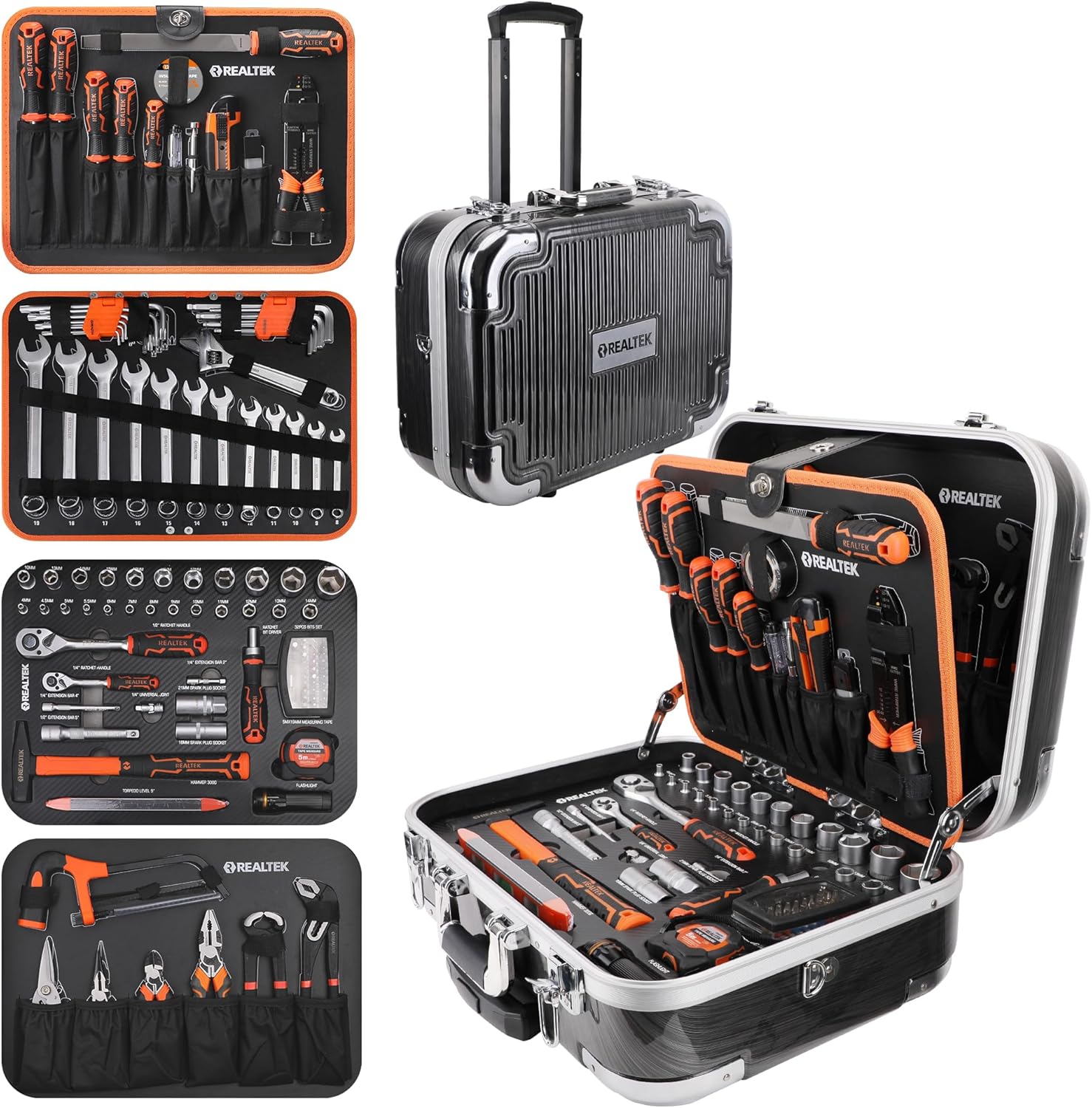 REALTEK Maletín de Herramientas 123 Piezas Aluminio con Ruedas Acero Cromo Vanadio Reparaciones Domésticas y Automotrices Profesional - Kit Herramientas REALTEK-Palolyhaven