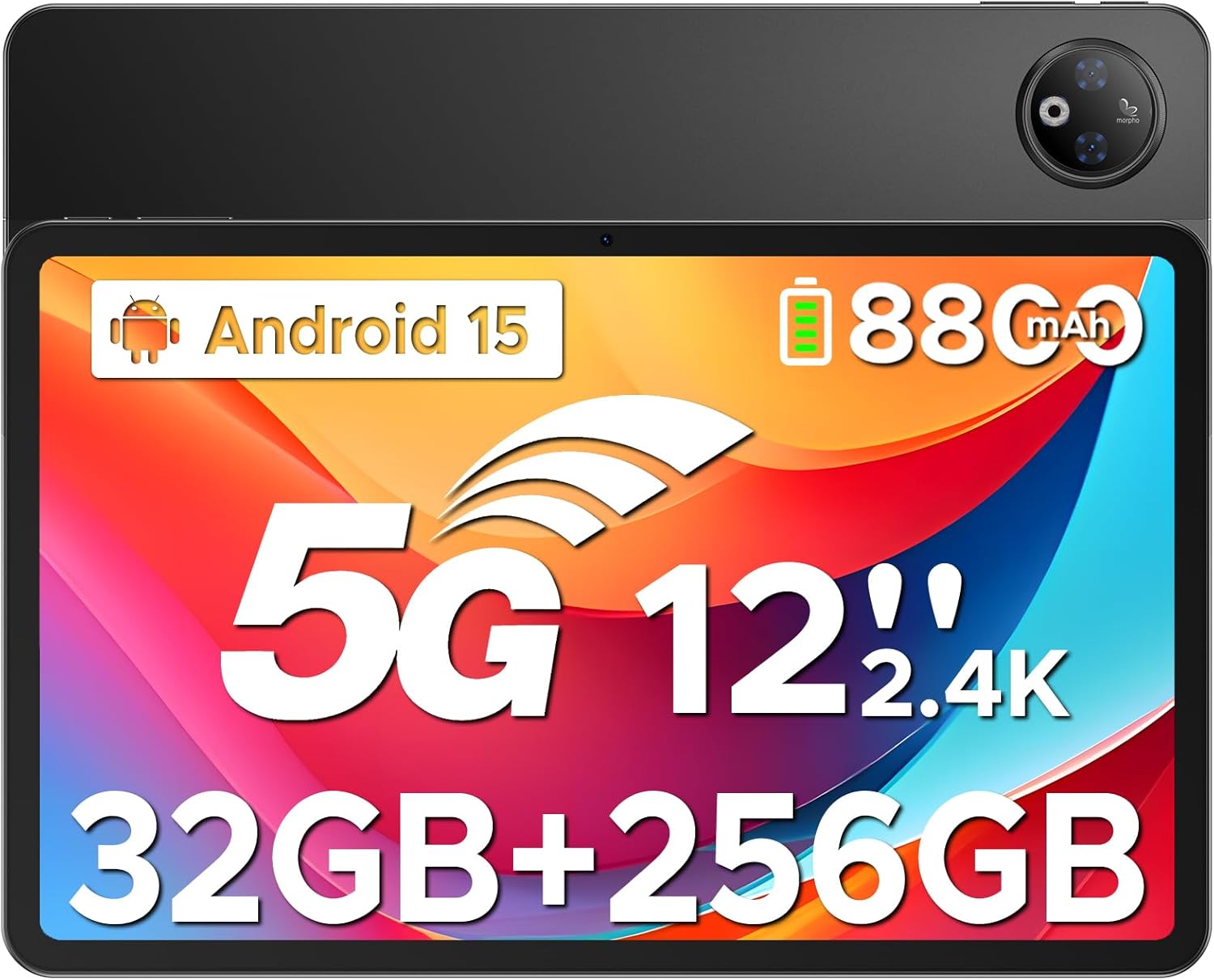Tablet DOOGEE V Pad 5G - pantalla de 12 pulgadas 2.4K IPS a 90 Hz - Android 15 - 32 GB RAM y 256 GB - batería de 8800 mAh - negra-Palolyhaven