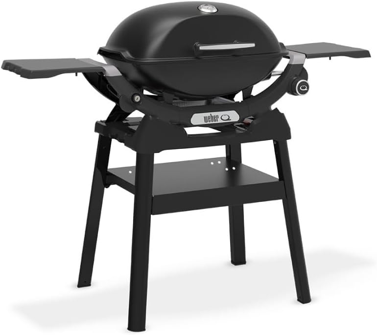 Weber Q 2200N barbacoa gas compacta con soporte estantes laterales hierro fundido esmaltado termometro integrado negro medianoche - barbacoa gas exterior premium - cocina terraza jardin-Palolyhaven