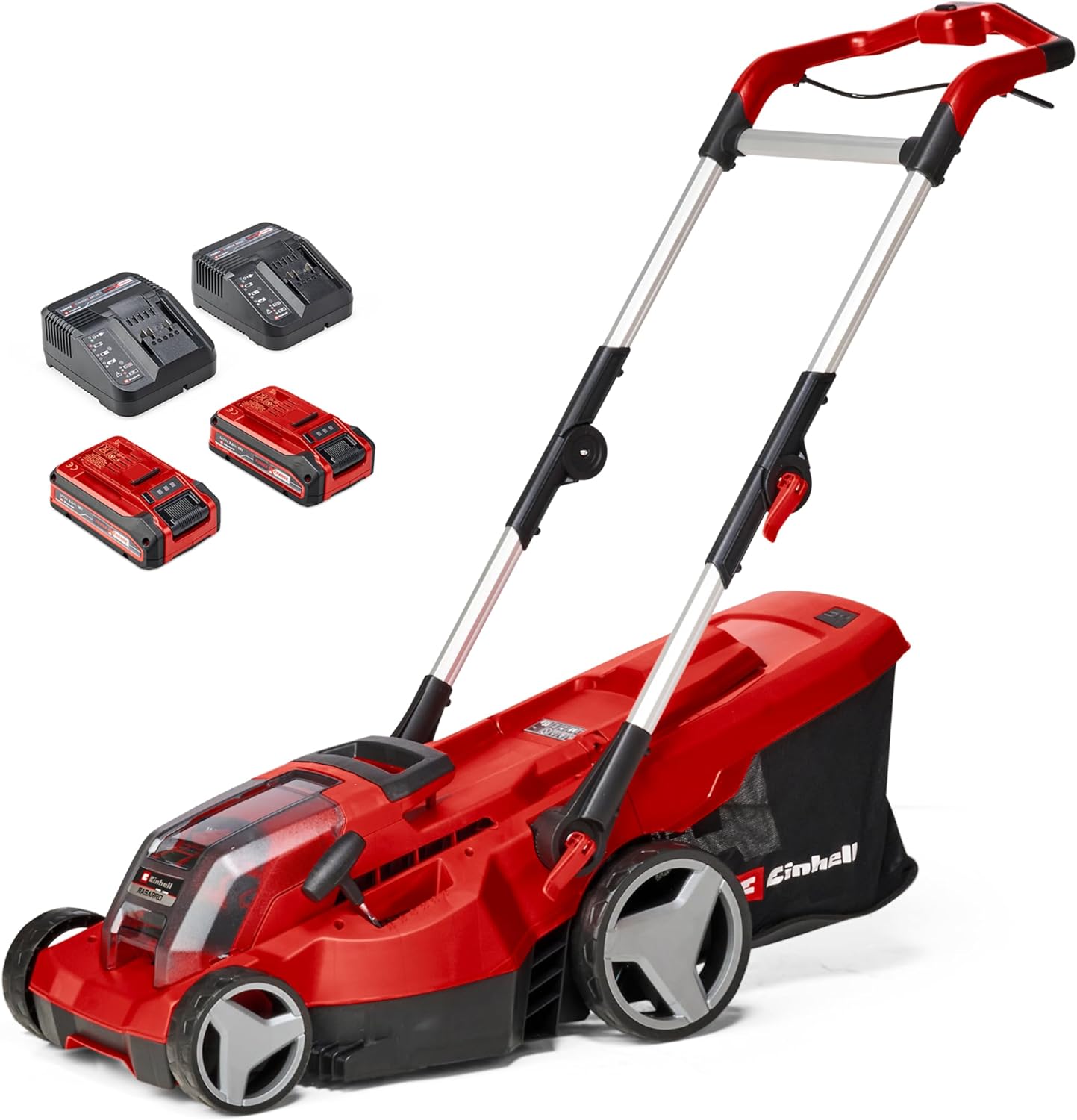 Cortacésped inalámbrico Power X Change - 36V - Corte 36 cm hasta 400 m2 - Cesta 45 L y 2 baterías 3,0 Ah - Rojo y negro-Palolyhaven