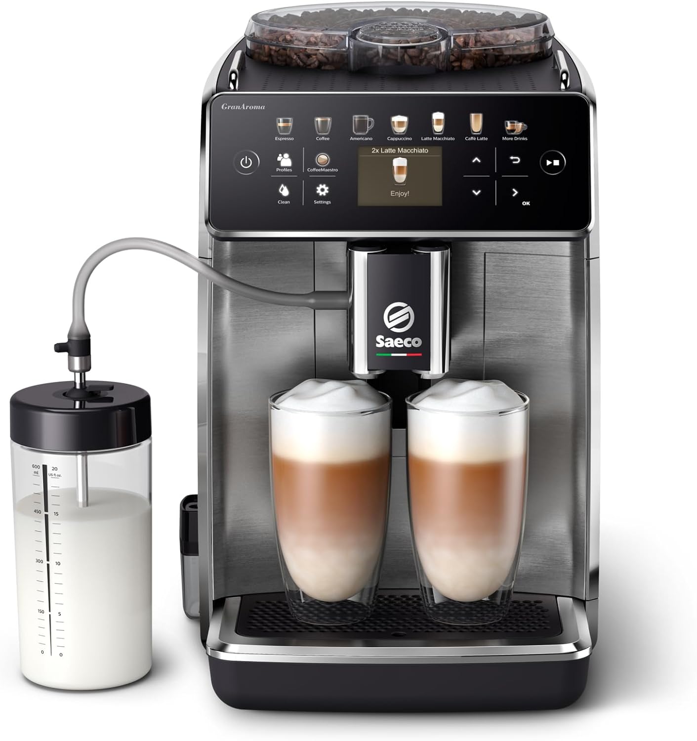 Saeco GranAroma SM6585-00 Cafetera Superautomática con 16 Variedades de Café Pantalla a Color Molinillo Cerámico y 6 Perfiles de Usuario-Palolyhaven
