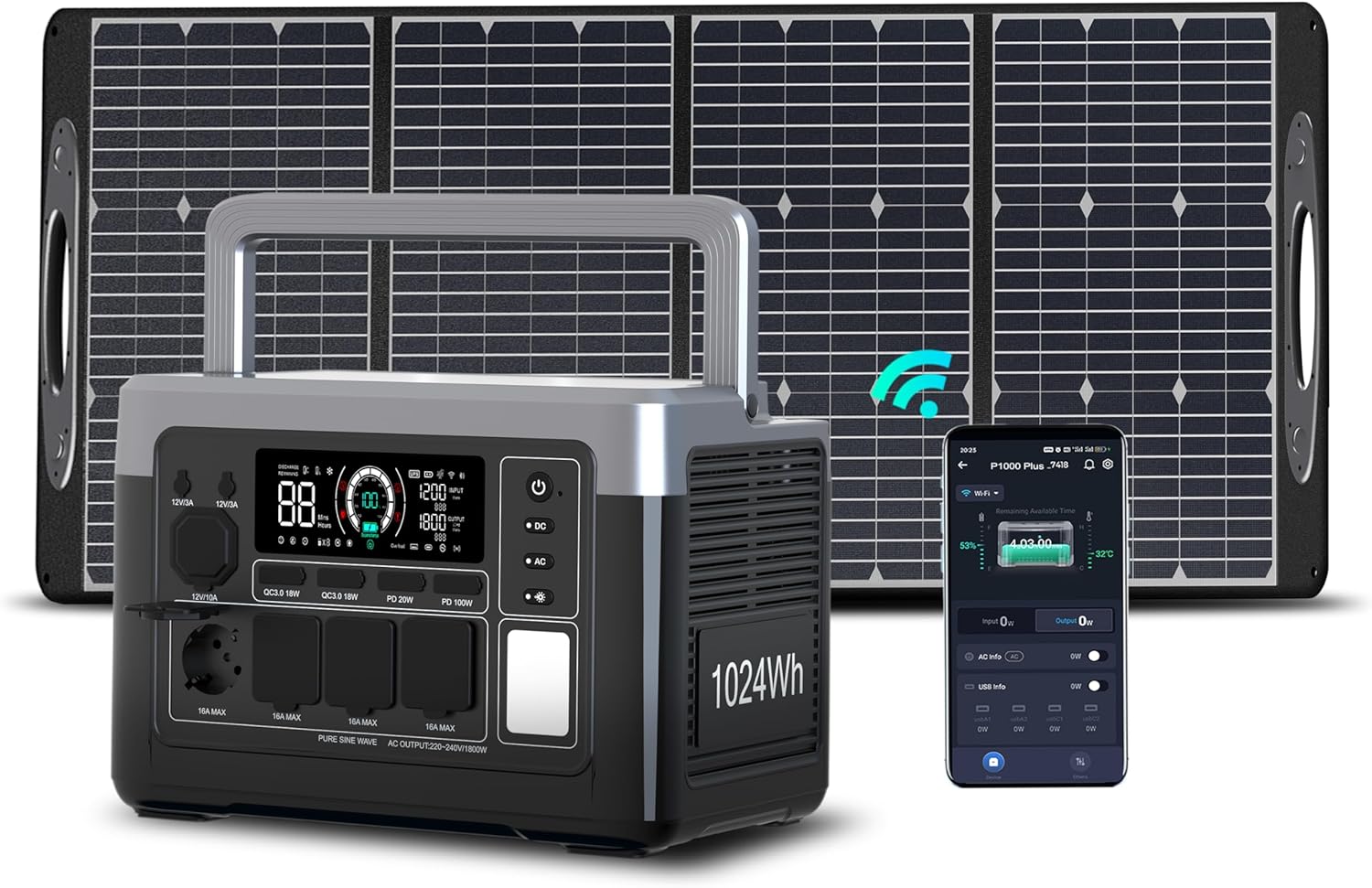 OUKITEL P1000 Plus generador solar portátil - panel 100 W - LiFePO4 1024 Wh - 1800 W - camping-Palolyhaven