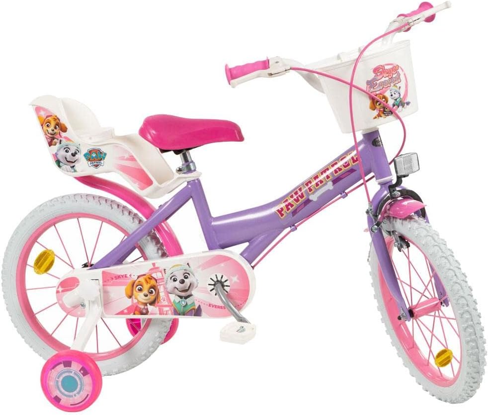 Bicicleta infantil 16 pulgadas Paw Patrol para niña - cuadro de aluminio - con cesta - color plateado y gris-Palolyhaven