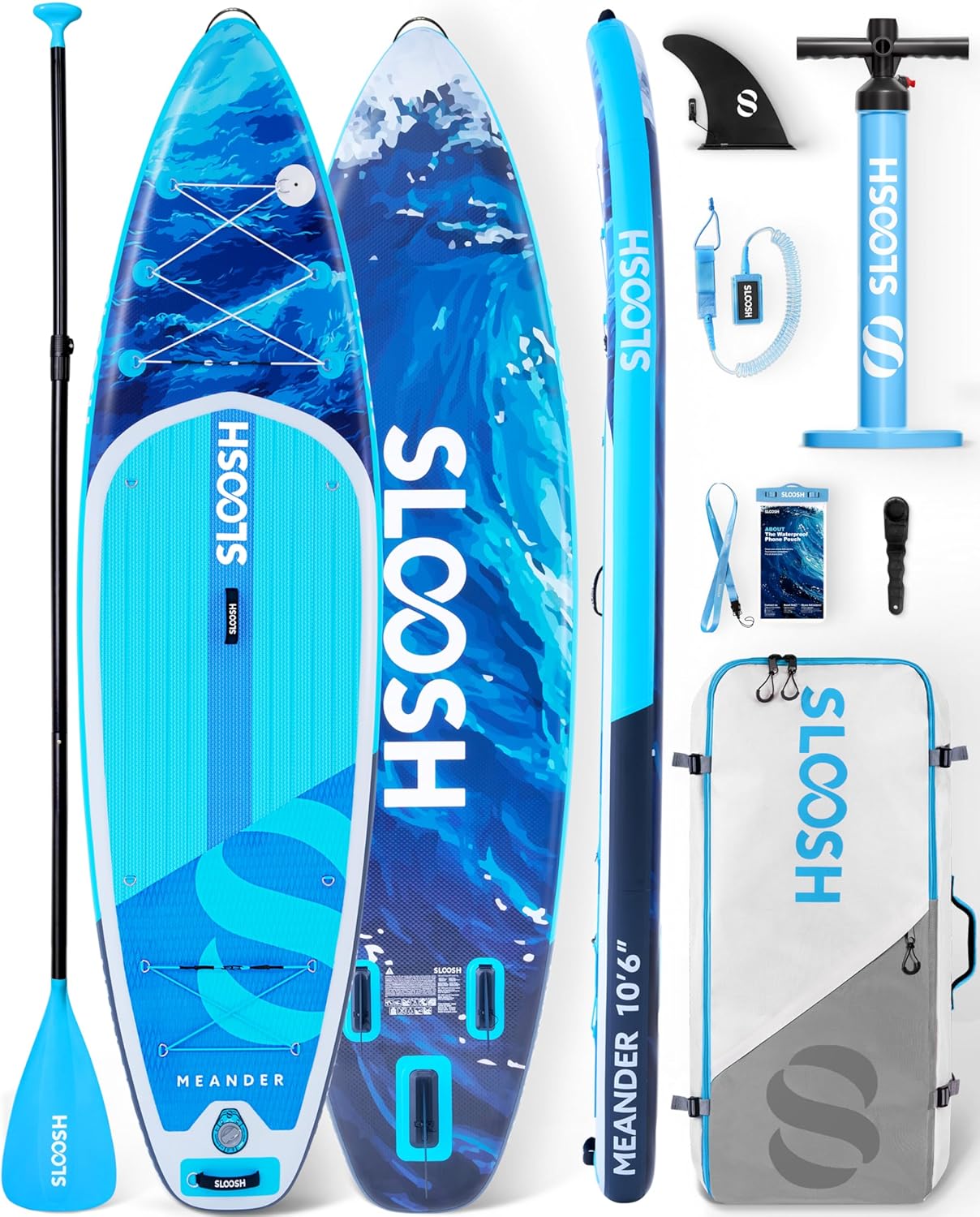 SLOOSH tabla paddle surf hinchable 10 pies 6 - PVC - cubierta EVA - bomba y bolsa - azul-Palolyhaven