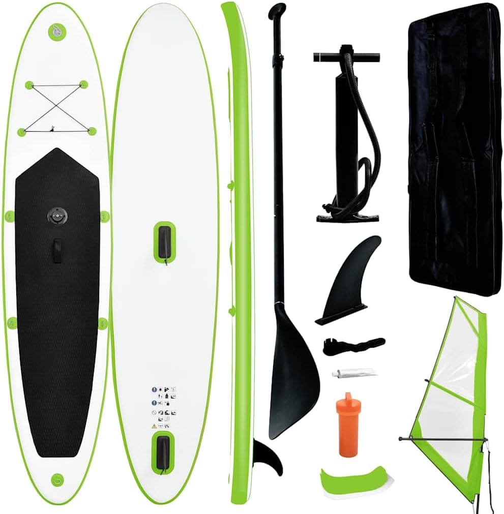 Tabla Paddle Surf Hinchable vidaXL con Set Completo y Vela 330x72x10 cm - SUP Inflable Verde y Blanco - Portátil para Lago Piscina y Viajes-Palolyhaven