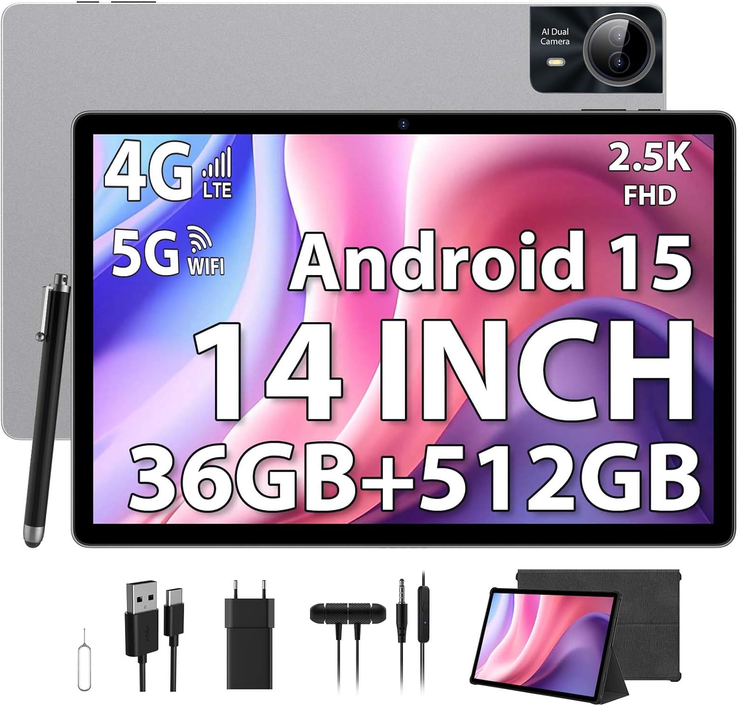 PIXPEAK Tablet 14 Pulgadas Android 15 36GB RAM 512GB ROM 2TB Expandible - Tablet 4G LTE 5G FHD INCELL 2.5K-Palolyhaven