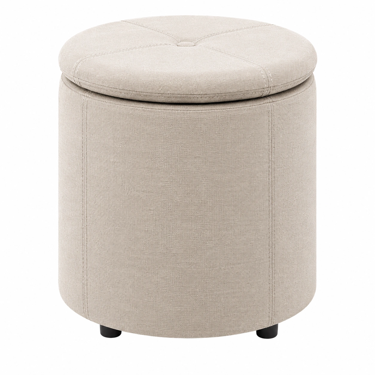 Puf redondo con almacenaje tapizado Beige claro-meubario