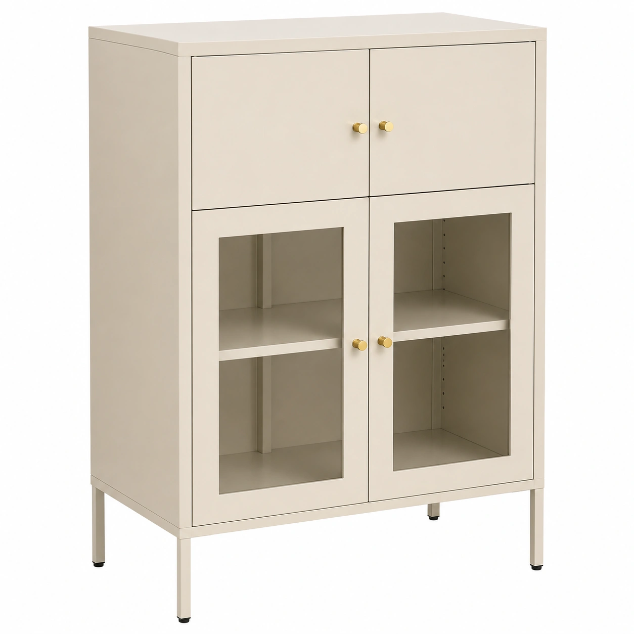 Vitrina aparador moderna de metal con puertas de vidrio 80 cm Beige claro-meubario