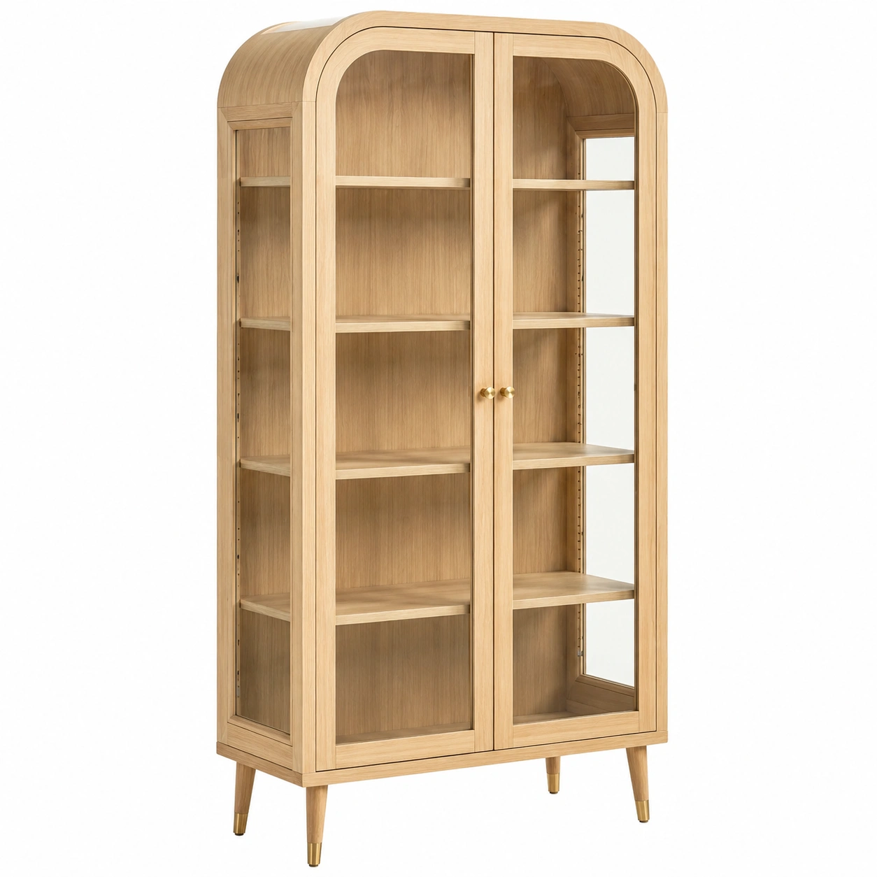 Armario Vitrina Vintage de Cristal y Madera Natural con Estantes Curvos 80 cm-meubario