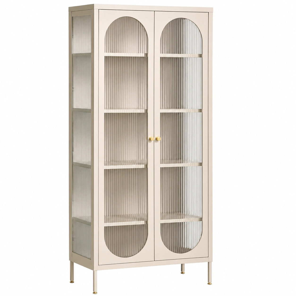 Vitrina Alta Minimalista con Puertas de Cristal Estriado 80 cm Beige Claro-meubario