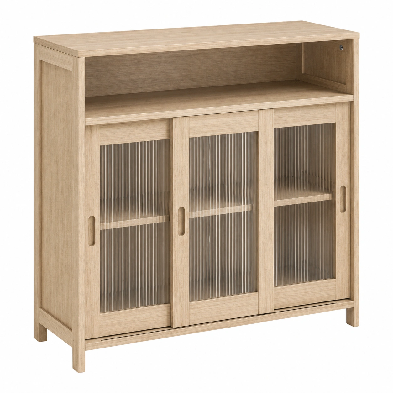 Aparador Vitrina Nordico con Puertas Correderas de Cristal 86 cm Roble Claro-meubario