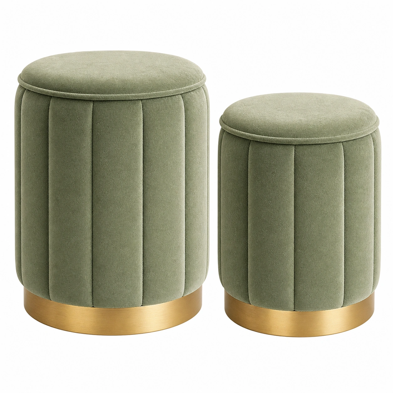 Juego de 2 pufs redondos con almacenaje tapizados estilo moderno Verde salvia-meubario