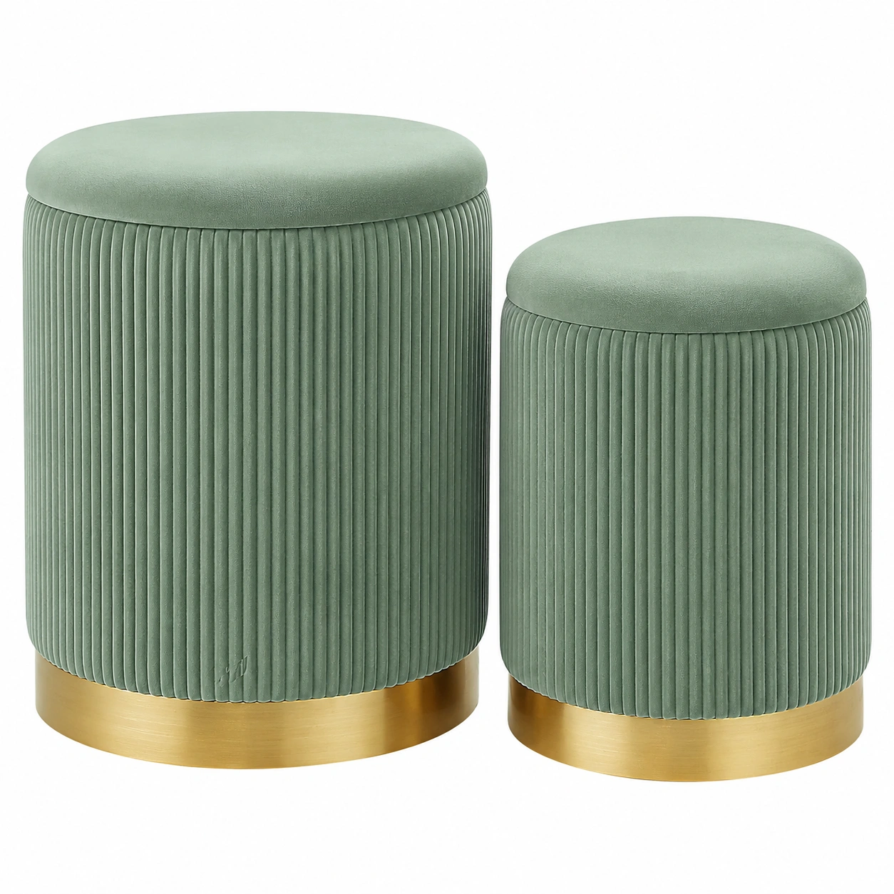 Juego de 2 pufs redondos con almacenaje estilo moderno Verde salvia-meubario
