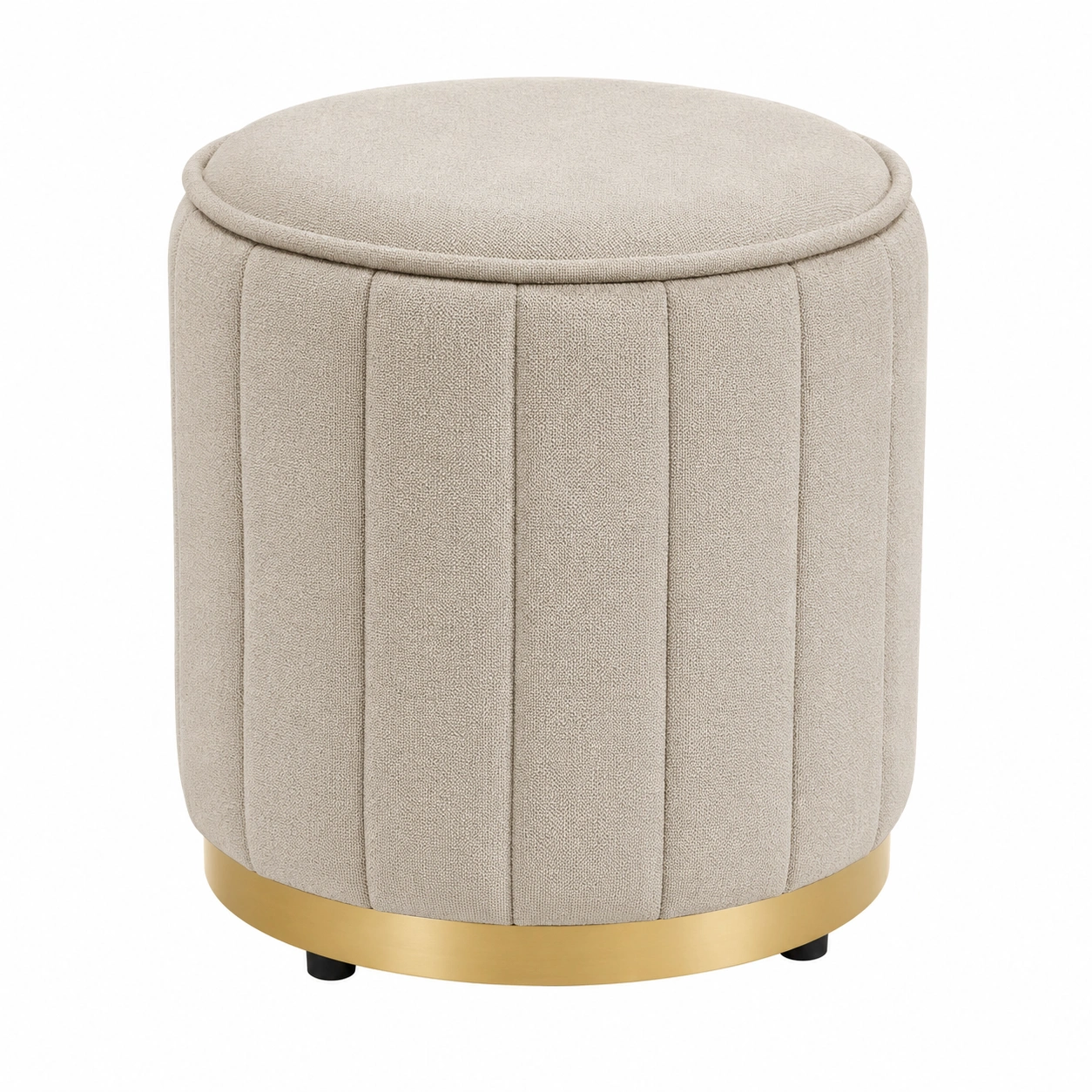 Puf redondo con almacenaje tapizado boucle crema con base dorada-meubario