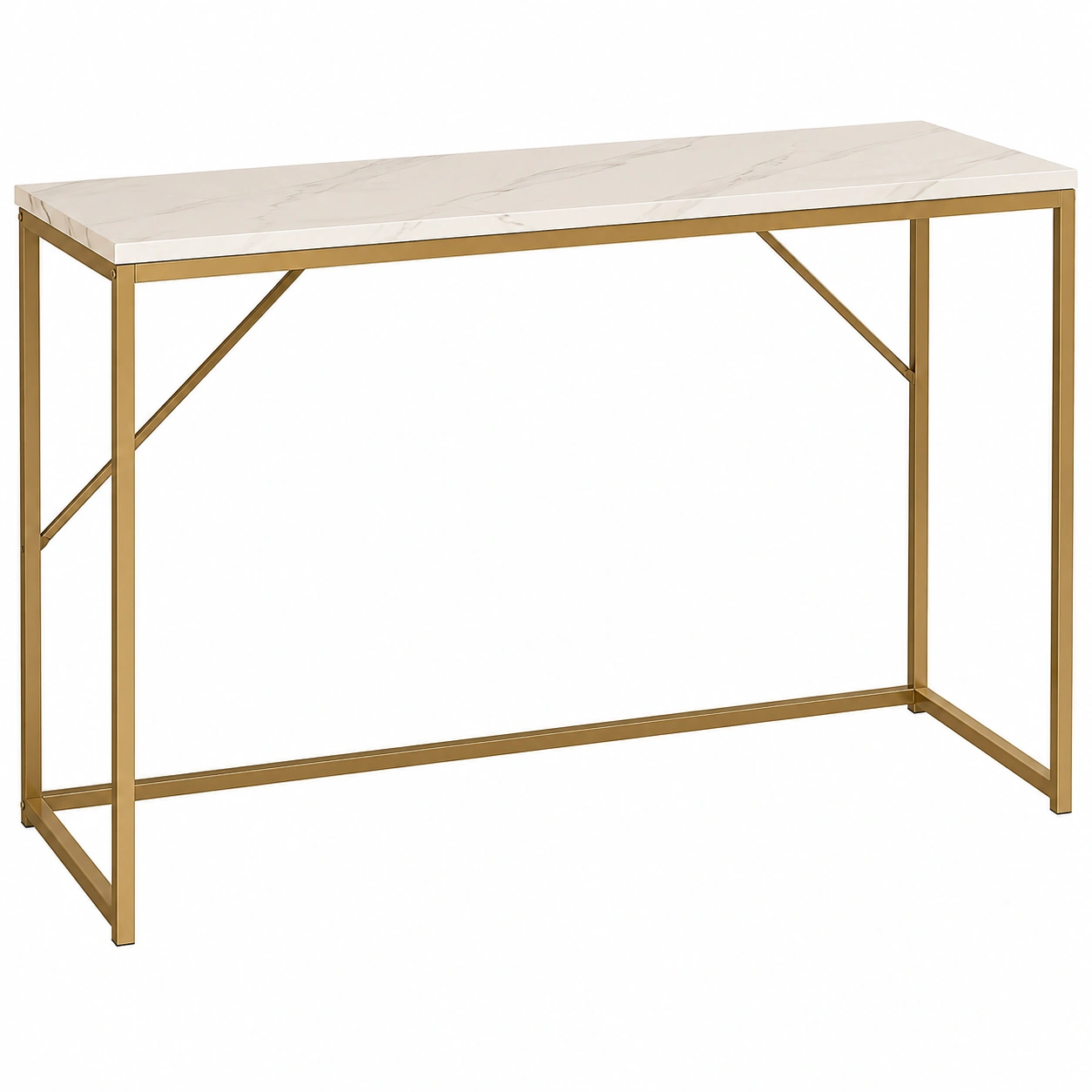 Escritorio elegante efecto marmol con estructura metalica dorada estilo moderno-meubario