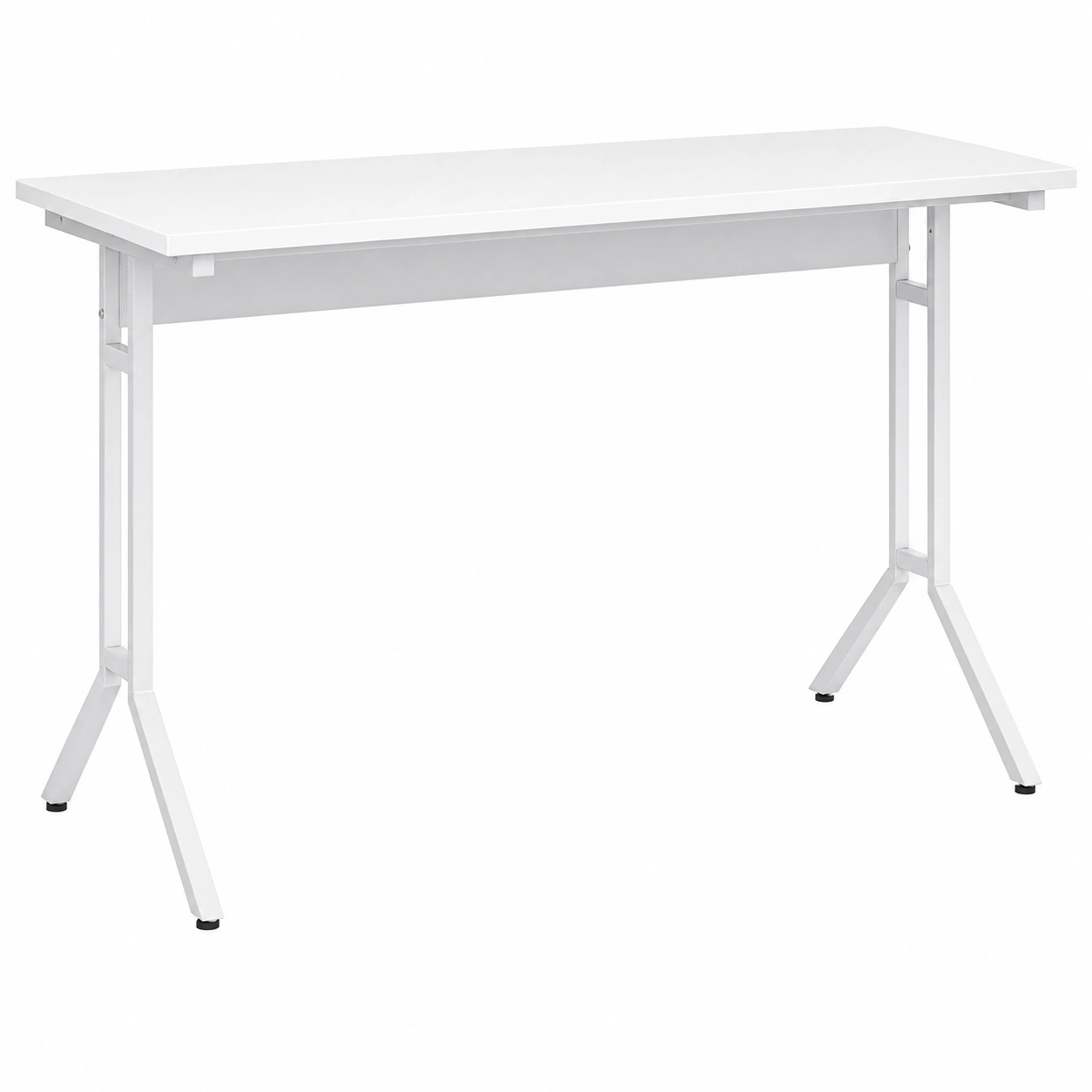 Escritorio minimalista moderno con estructura metalica blanca y diseno compacto-meubario