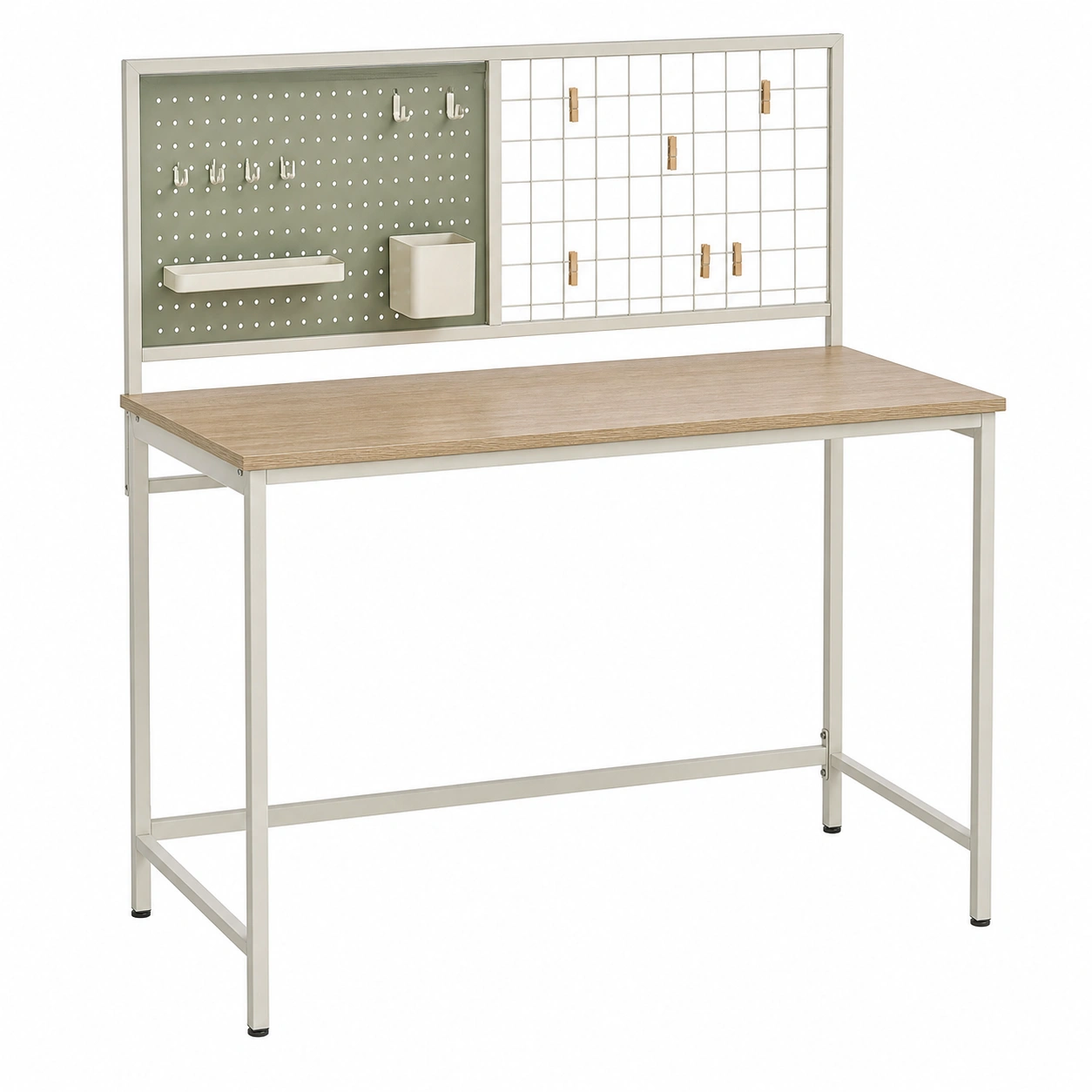 Escritorio moderno con panel organizador Beige y roble claro-meubario