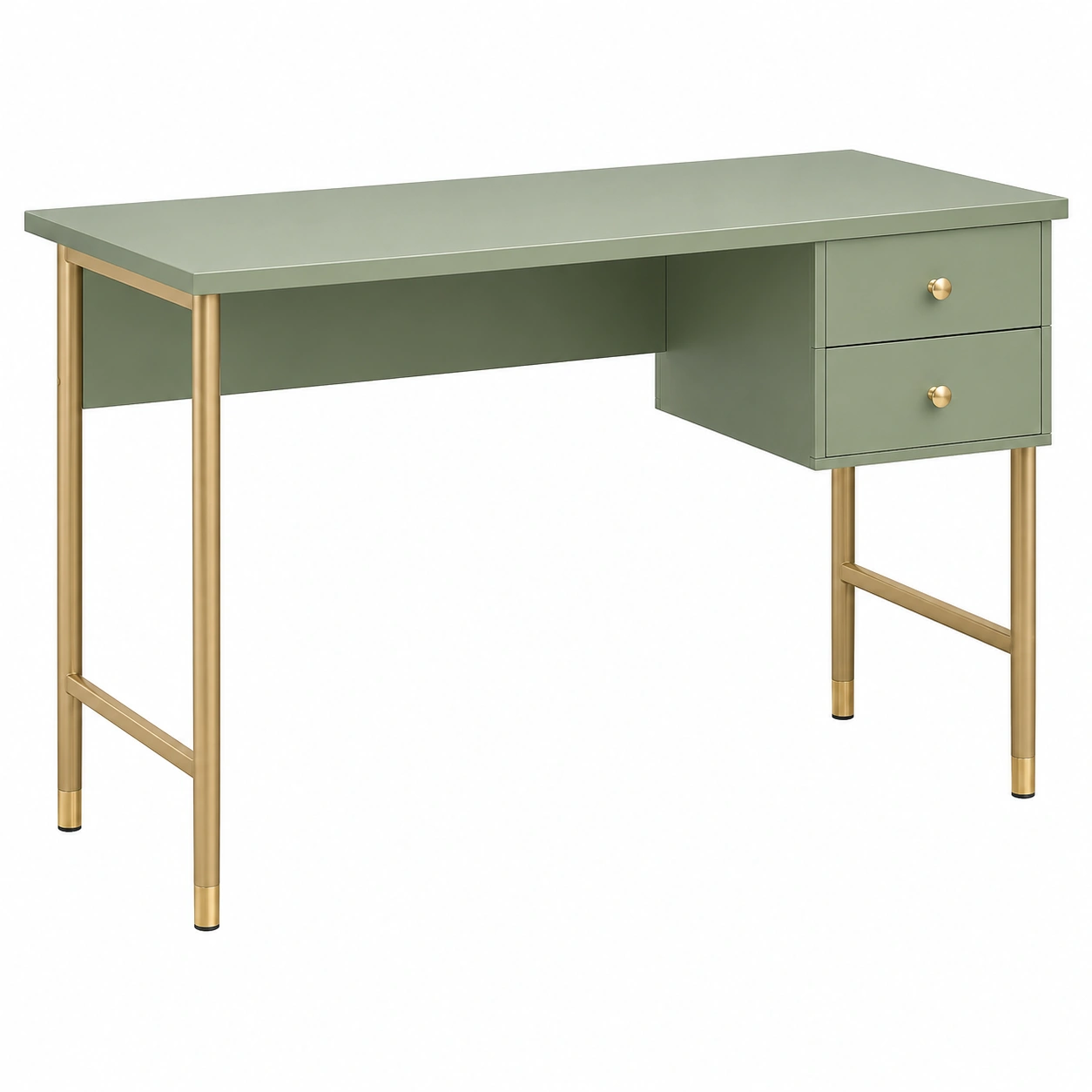 Escritorio elegante moderno con cajones integrados y estructura metalica dorada-meubario