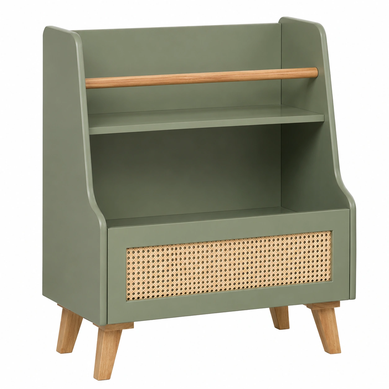 Estanteria infantil con almacenaje y detalle de rejilla natural-homexaio