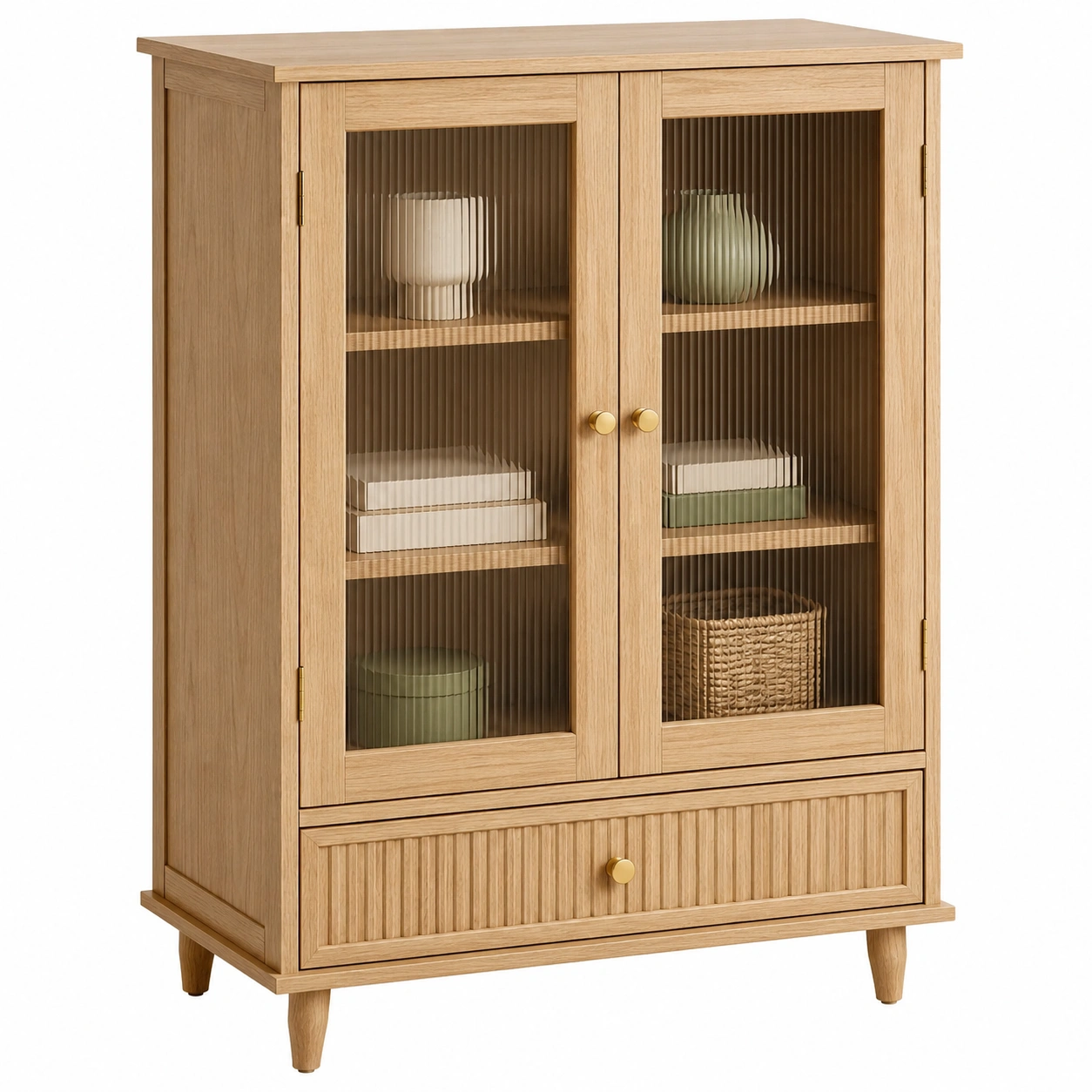 Vitrina nordica con puertas de cristal texturizado 71 cm Roble claro-homexaio
