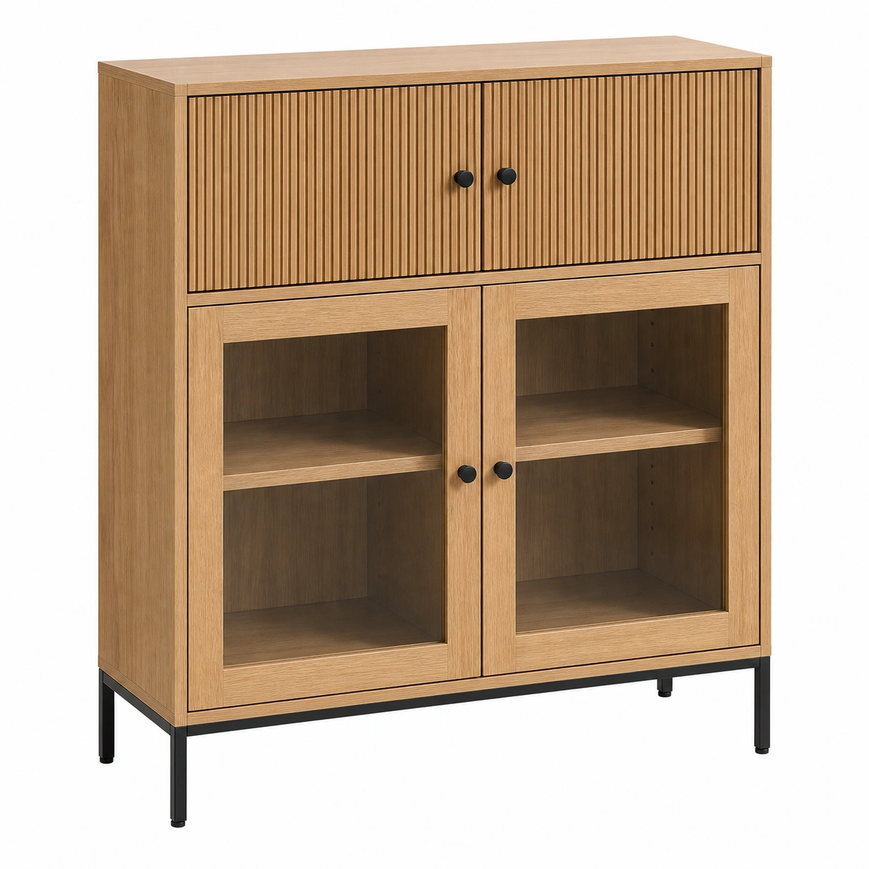 Vitrina moderna con puertas de cristal y textura lineal 80 cm Roble claro-homexaio