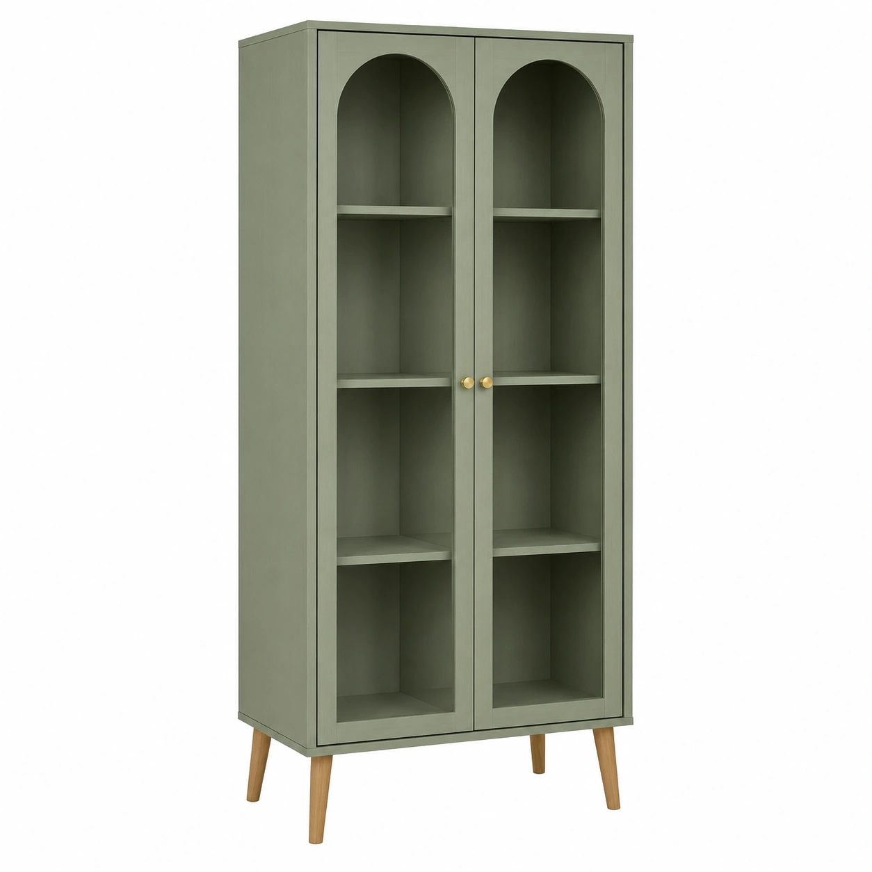 Vitrina de almacenamiento con puertas de vidrio y estantes 80 cm verde oliva-homexaio