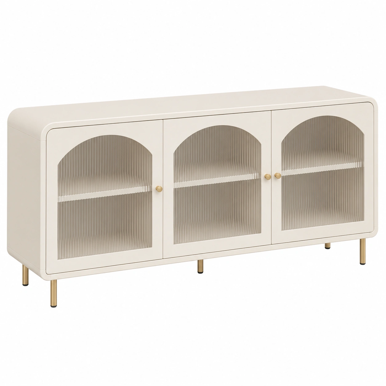 Aparador vitrina moderno con puertas de cristal acanalado 115 cm Beige claro-homexaio