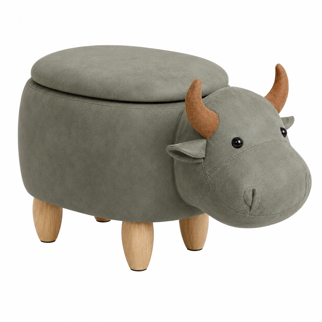 Puf Infantil Vaca con Almacenaje Moderno Verde Gris-homexaio