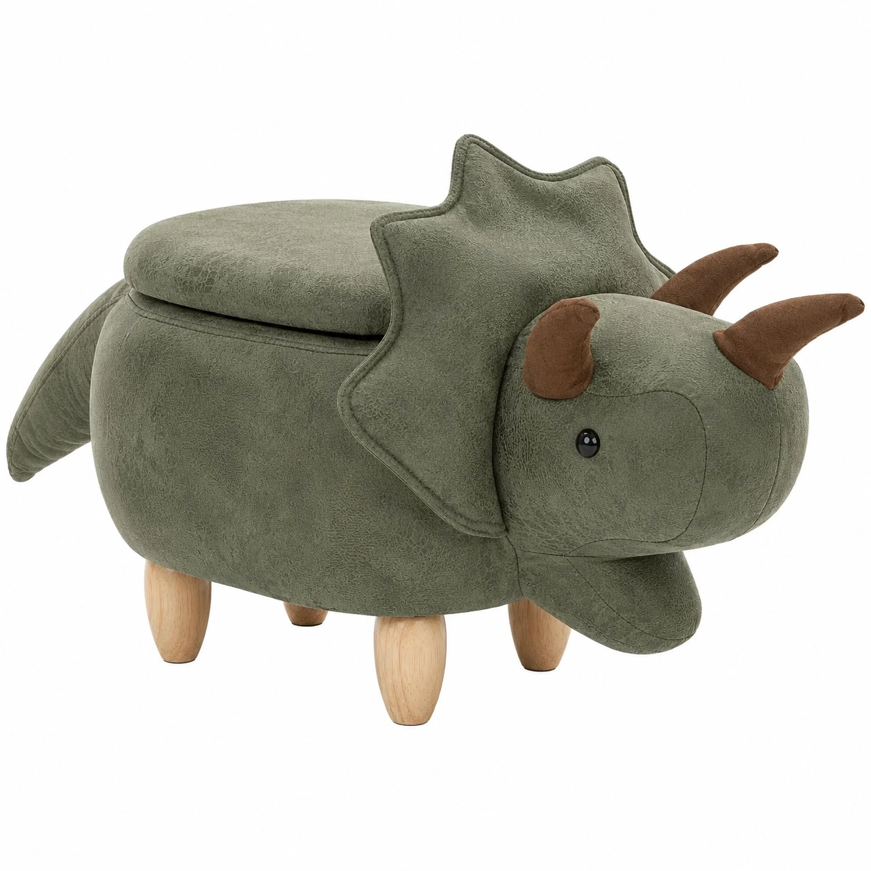 Puf infantil con almacenaje DINOSAURIO TRICERATOPS Verde oliva-homexaio