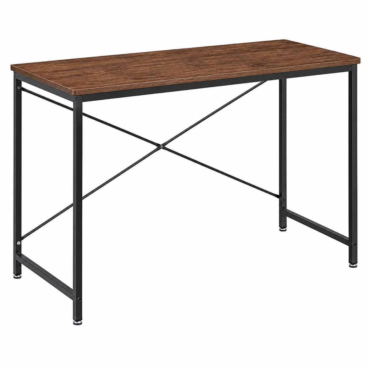 Escritorio industrial moderno con estructura metalica negra y acabado madera rustica-homexaio