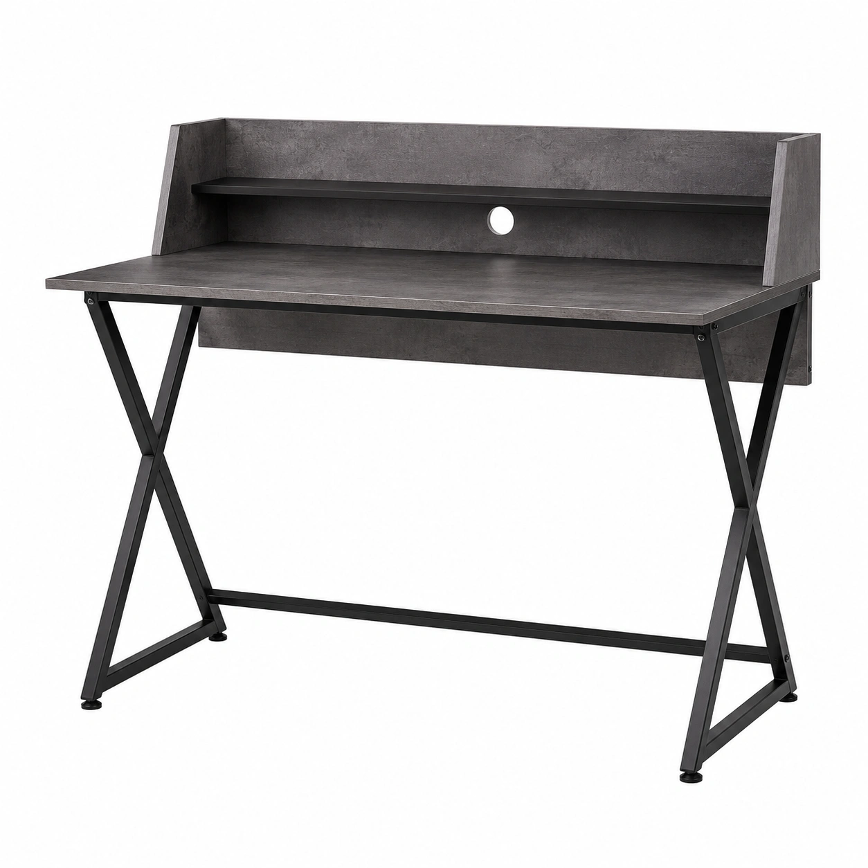 Escritorio industrial con repisa superior Gris oscuro y negro-homexaio