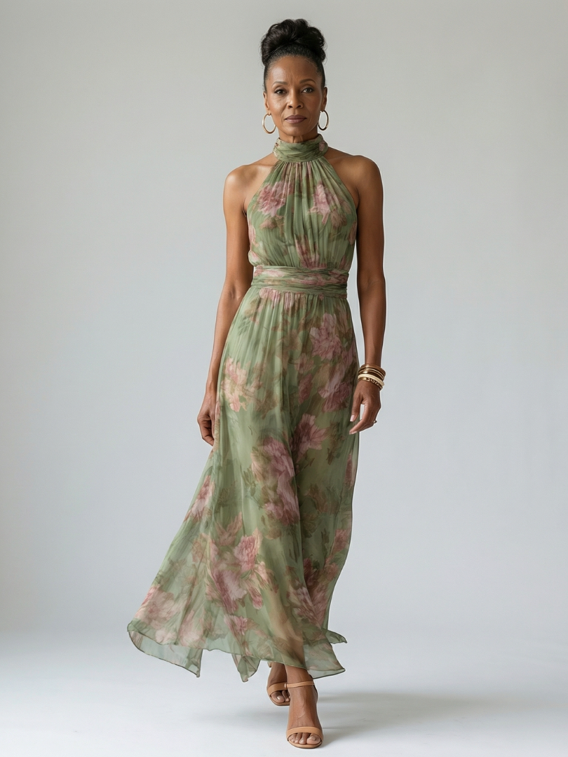 Gathered Halter Midi Dress