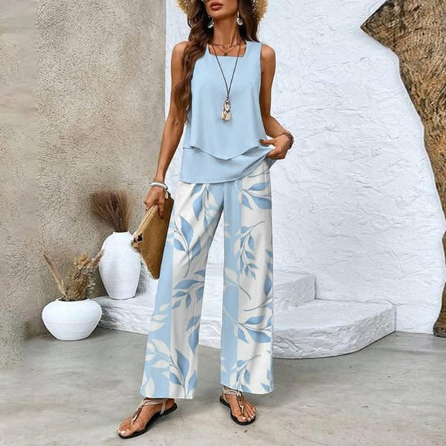 Women's 3D Print Two-Piece Vest & Pants Set