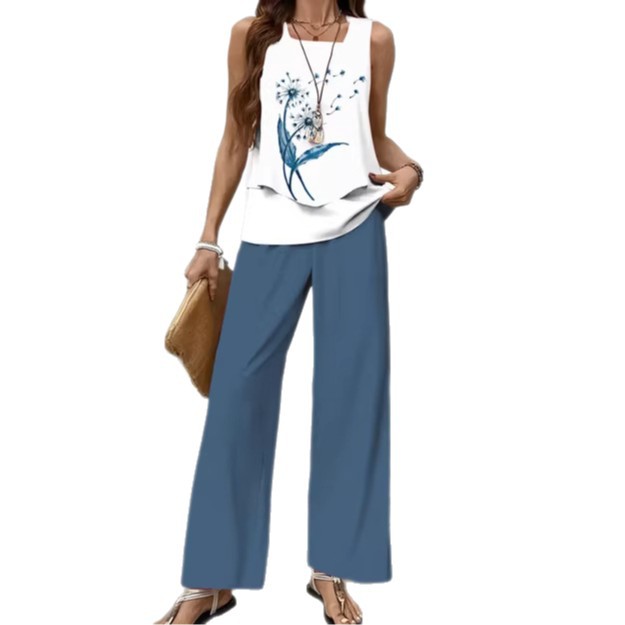 Women's 3D Print Two-Piece Vest & Pants Set