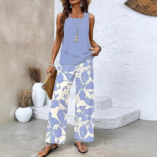 Women's 3D Print Two-Piece Vest & Pants Set