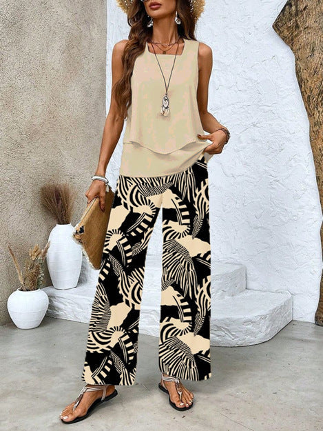 Women's 3D Print Two-Piece Vest & Pants Set