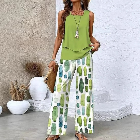 Women's 3D Print Two-Piece Vest & Pants Set
