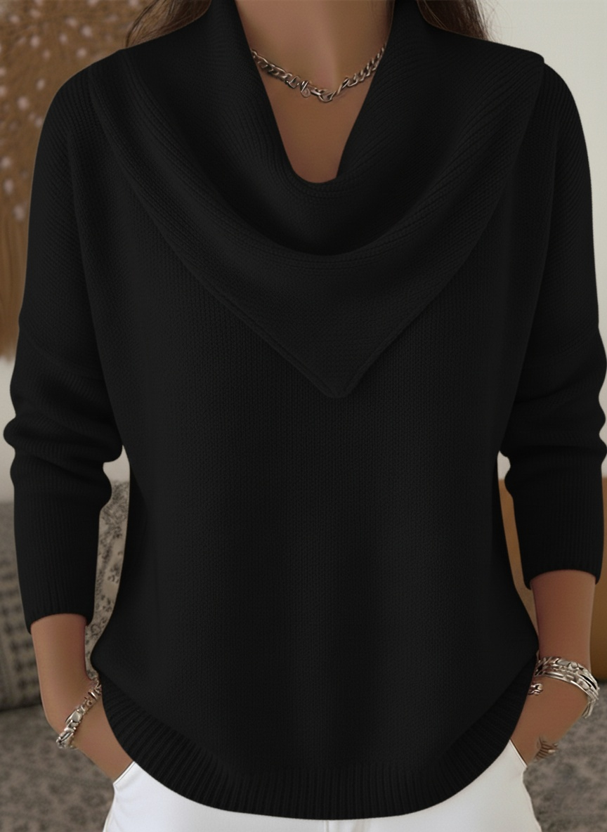 Elegant Retro Soft Triangle Neck Solid Color Sweater Top