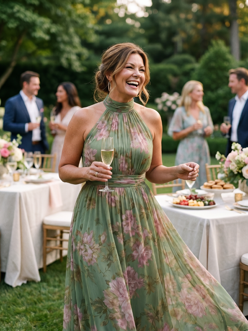 Gathered Halter Midi Dress