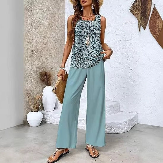 Women's 3D Print Two-Piece Vest & Pants Set