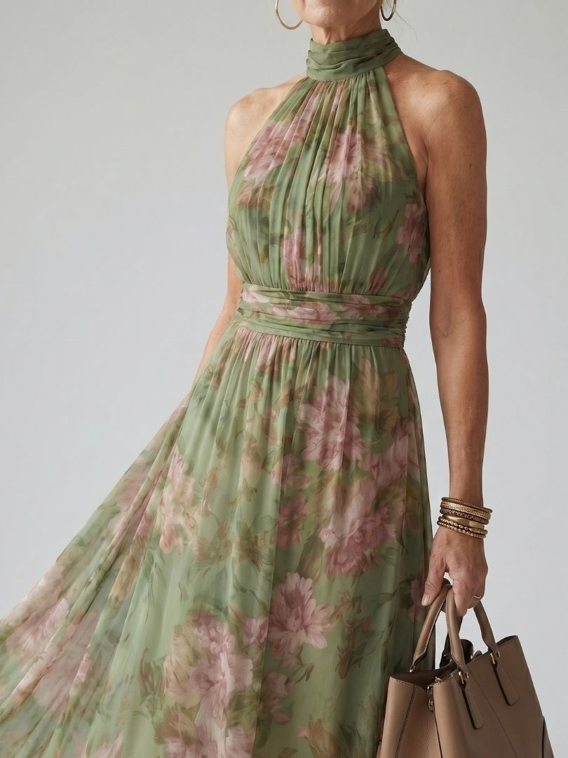 Gathered Halter Midi Dress