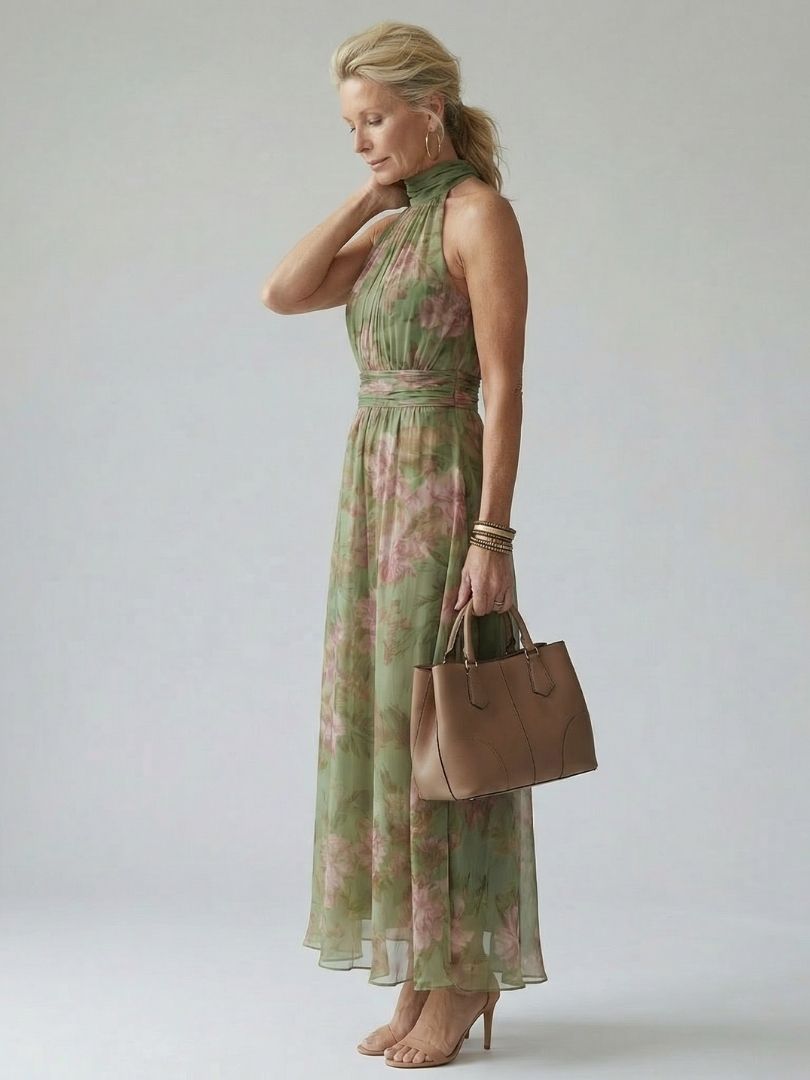 Gathered Halter Midi Dress